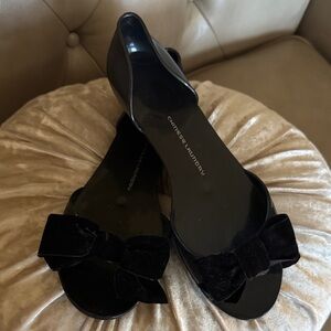 Vintage Chinese Laundry Black Women's Jelly Peep Toe Flats with Velvet Bow